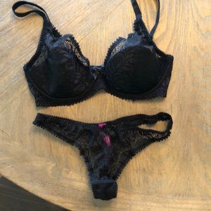 L’Agent NWOT black Bra with matching thong